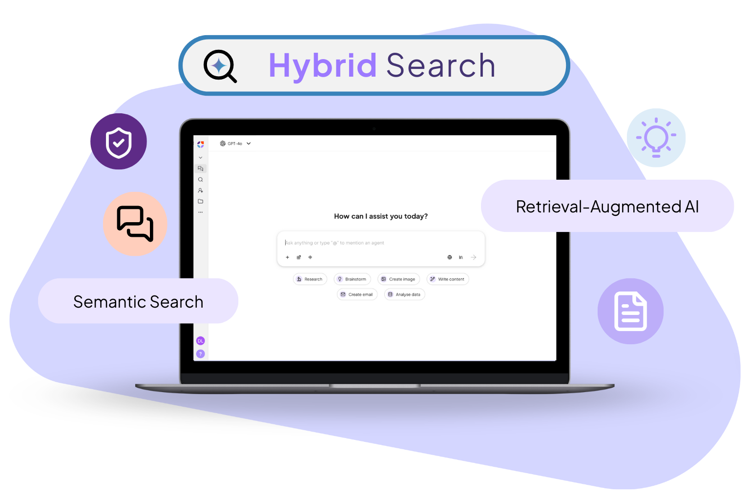 Laptop screen with nuwacom product and Hybrid Search title on top